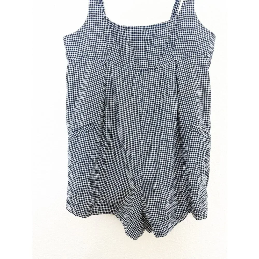 Free People Billie Plaid Playsuit Blue White Oversized Preppy Classic Romper